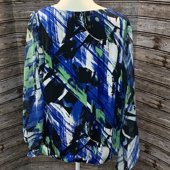 ALFANI blue black green abstract bubble hem kimono sleeve top size 1X - Picture 5 of 5